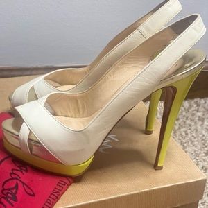 Louboutin 120mm white,yellow and gold , size 38 7.5 or 8
